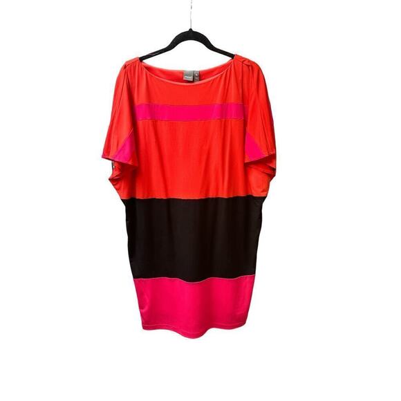 Muse Women's Short Dolman Sleeve Saffron Color Block Dress Size 10 Orange Pink - Picture 1 of 6